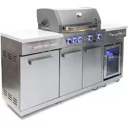 Mont Alpi Compact Series 6 Ft Natural Gas Outdoor Kitchen Island with Fridge – Stainless Steel (Ships Propane with Conversion Kit)