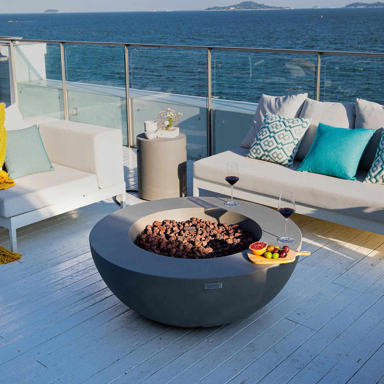 Elementi Lunar 42-Inch Round GFRC Natural Gas Fire Pit in Light Gray