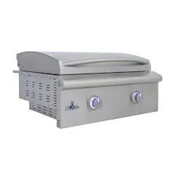 BBQGuys Signature 10 Ft Outdoor Kitchen Island w/ 32-Inch Natural Gas Blaze LTE+ Grill, Griddle & Narrow Trash Bin – Crystal White w/ White Granite