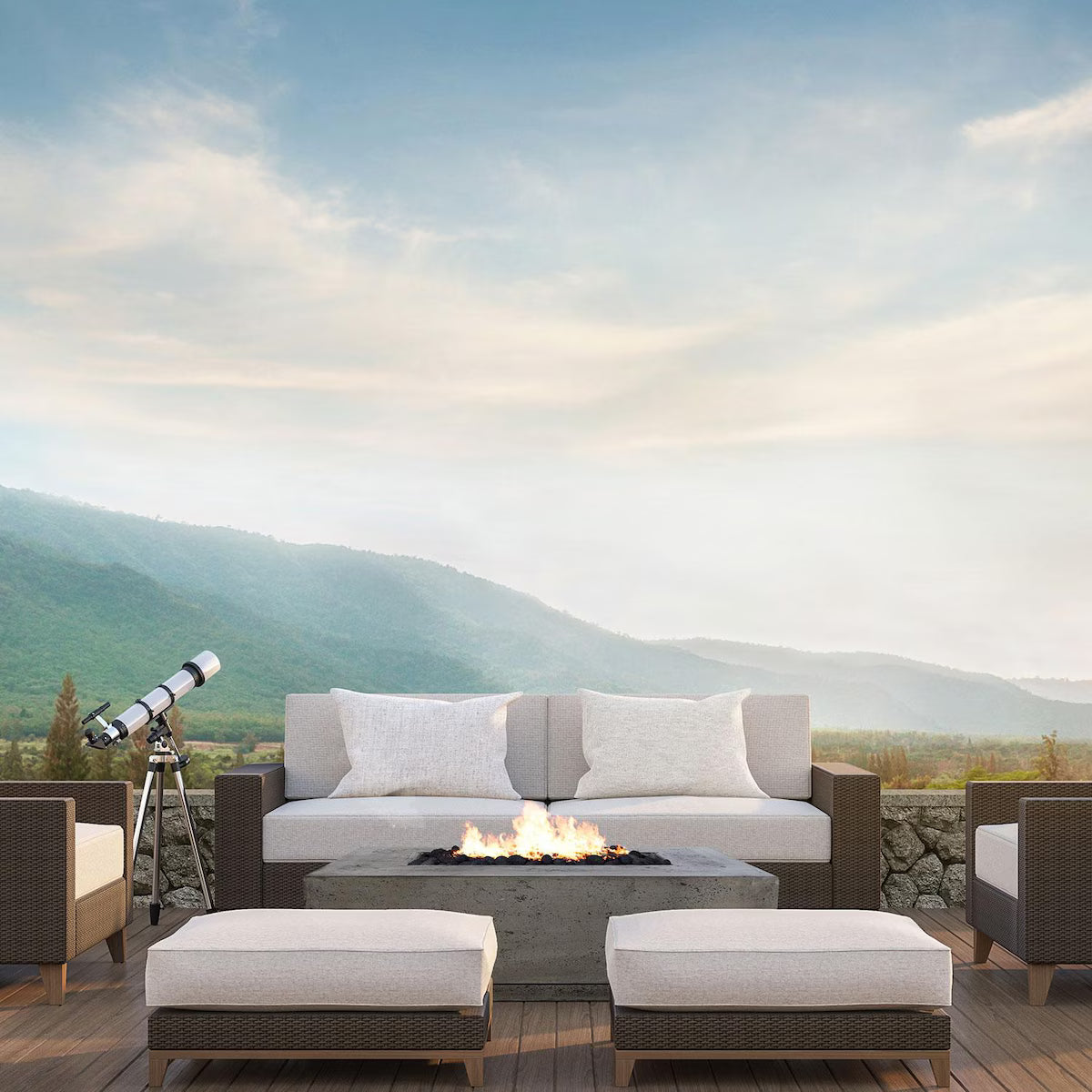 XO 60-Inch Rectangular Concrete Natural Gas Fire Pit in Gray