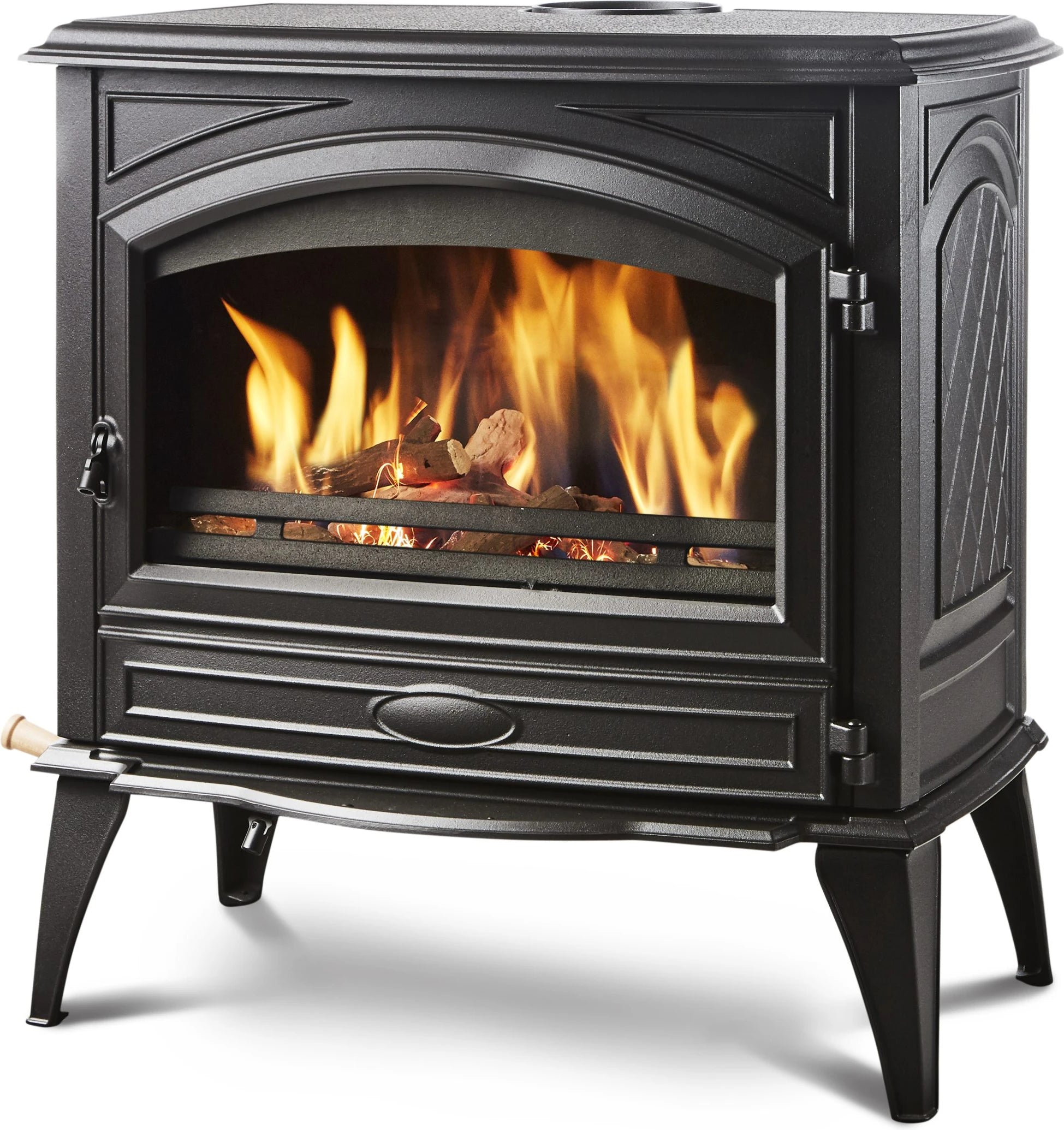 Sierra Flame Lynwood W76 Wood Burning Stove – Cast Iron Door, Black Finish
