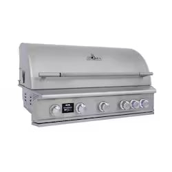 BBQGuys Signature 12 Ft Outdoor Kitchen Island with 40-Inch Blaze LTE PRO Natural Gas Grill, Griddle, Beverage Center & Narrow Trash Bin – Asphalt Gray w/ Nero Mist Granite