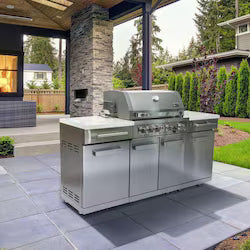 Mont Alpi Compact Series 6 Ft Natural Gas Outdoor Kitchen Island with Fridge – Stainless Steel (Ships Propane with Conversion Kit)