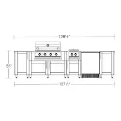 WeatherStrong Nassau 10.5 Ft Outdoor Kitchen Island w/ Blaze Propane Grill, Side Burner & Refrigerator – Sapphire Blue / Glacier Frost