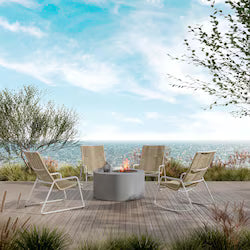 Cabana 5-Piece Resin Wicker Fire Pit Seating Set in Bone by Ebel