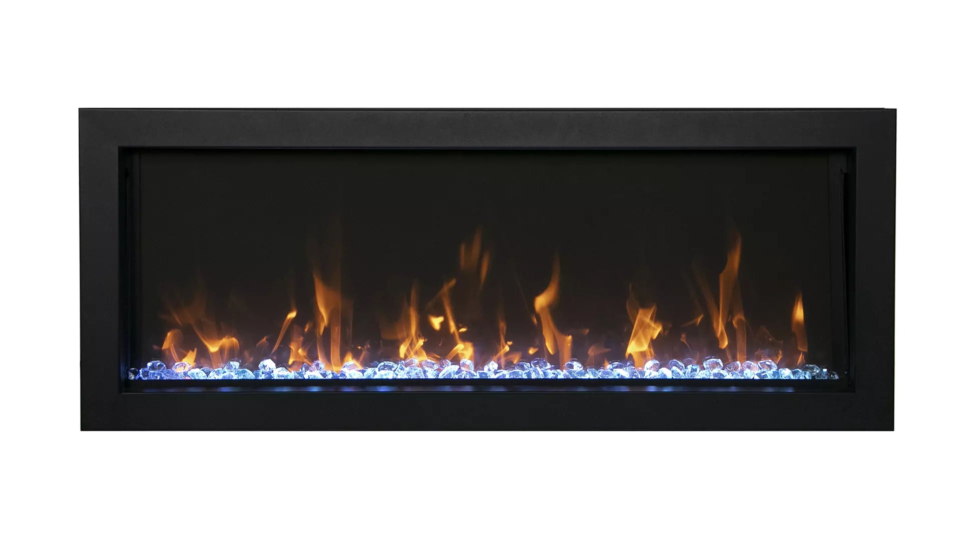 Amantii BI Extra Slim Indoor or Outdoor Built-In Electric Fireplace with black steel surround