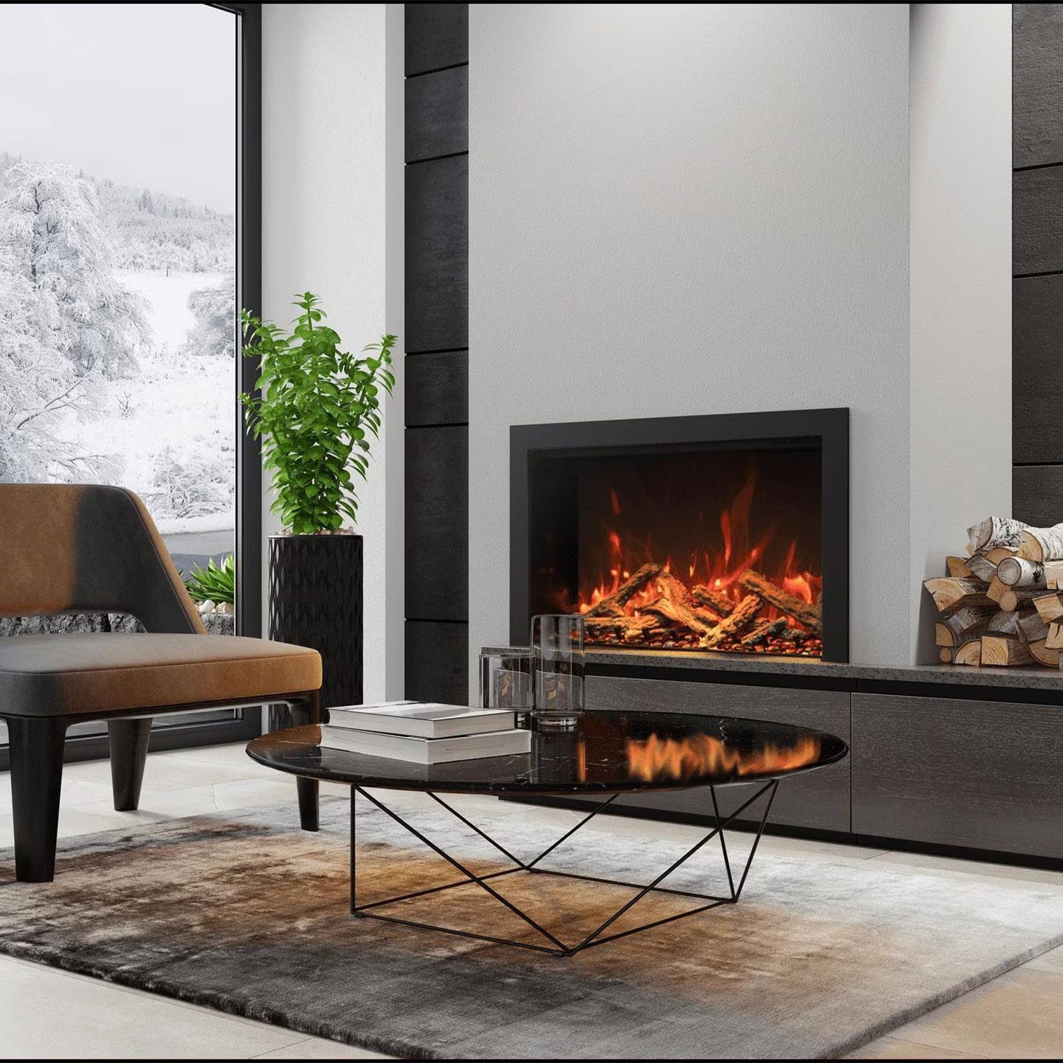 Amantii Traditional Bespoke 48-Inch Built-In Indoor/Outdoor Electric Fireplace Insert (TRD-48-BESPOKE)