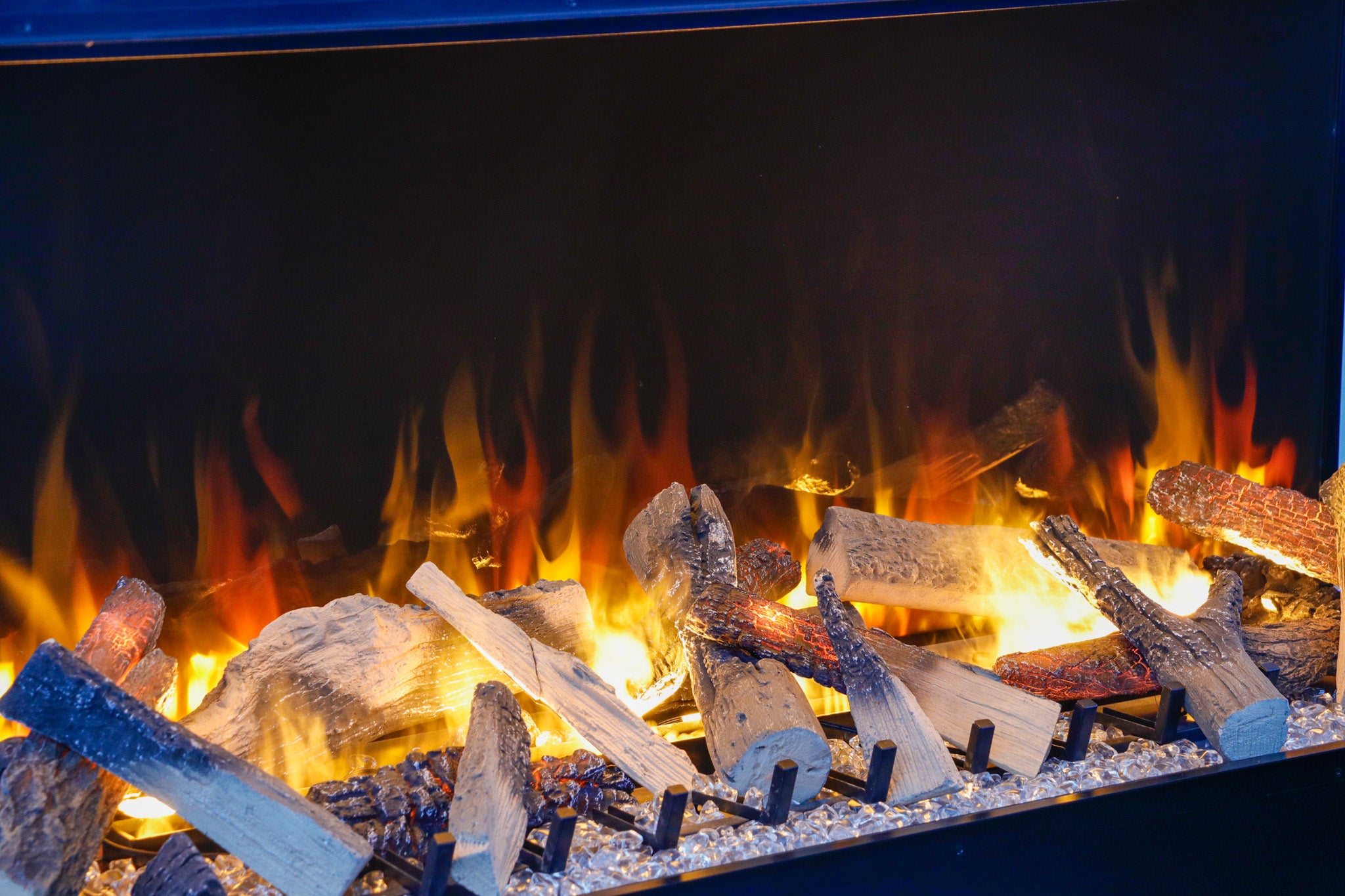 Amantii Signature TruView Series 3-Sided Glass Electric Fireplace – Modern, Panoramic Design with Realistic Flame Effects