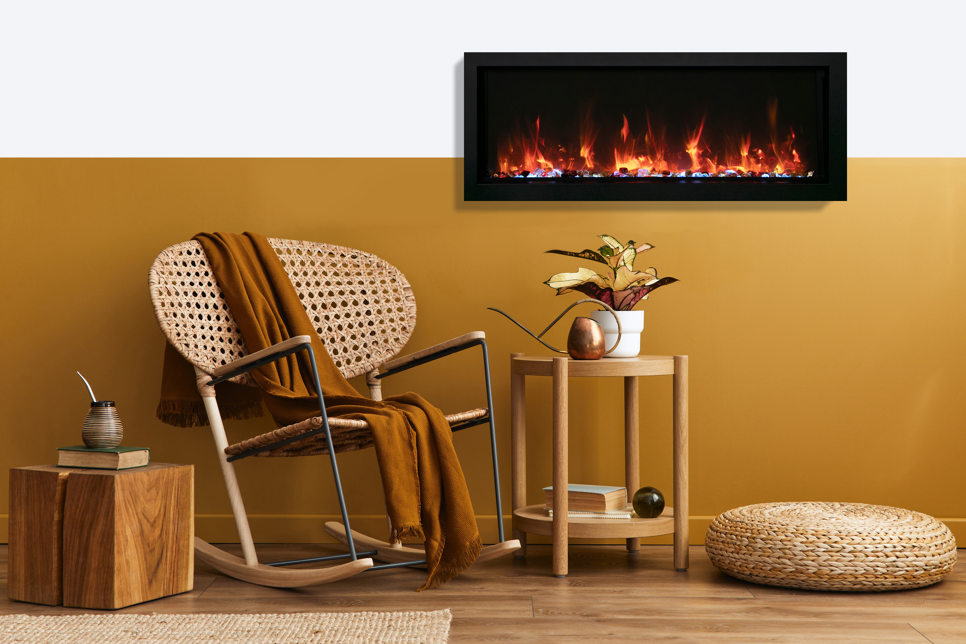 Amantii BI Extra Slim Indoor or Outdoor Built-In Electric Fireplace with black steel surround