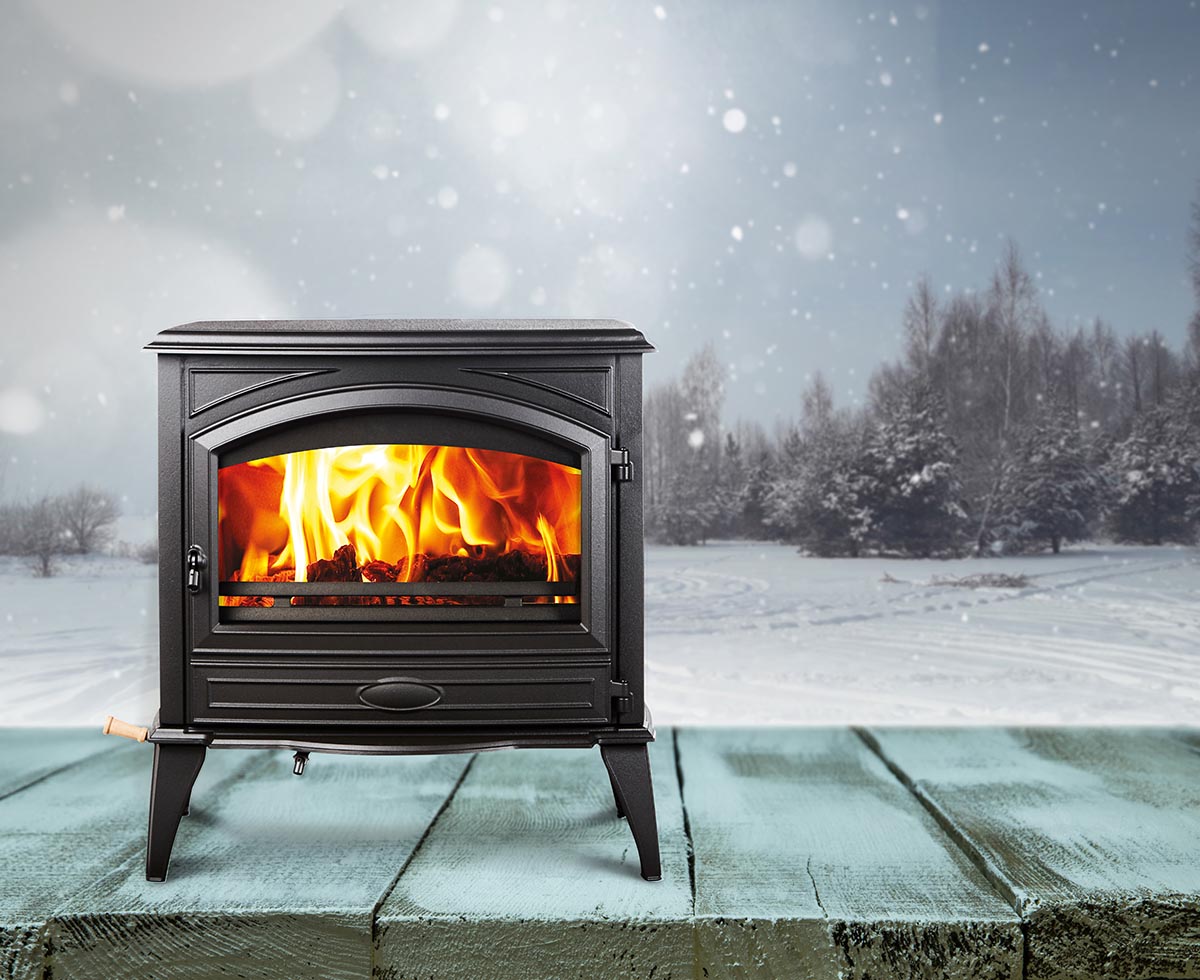 Sierra Flame Lynwood W76 Wood Burning Stove – Cast Iron Door, Black Finish