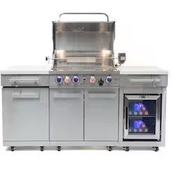 Mont Alpi Compact Series 6 Ft Natural Gas Outdoor Kitchen Island with Fridge – Stainless Steel (Ships Propane with Conversion Kit)