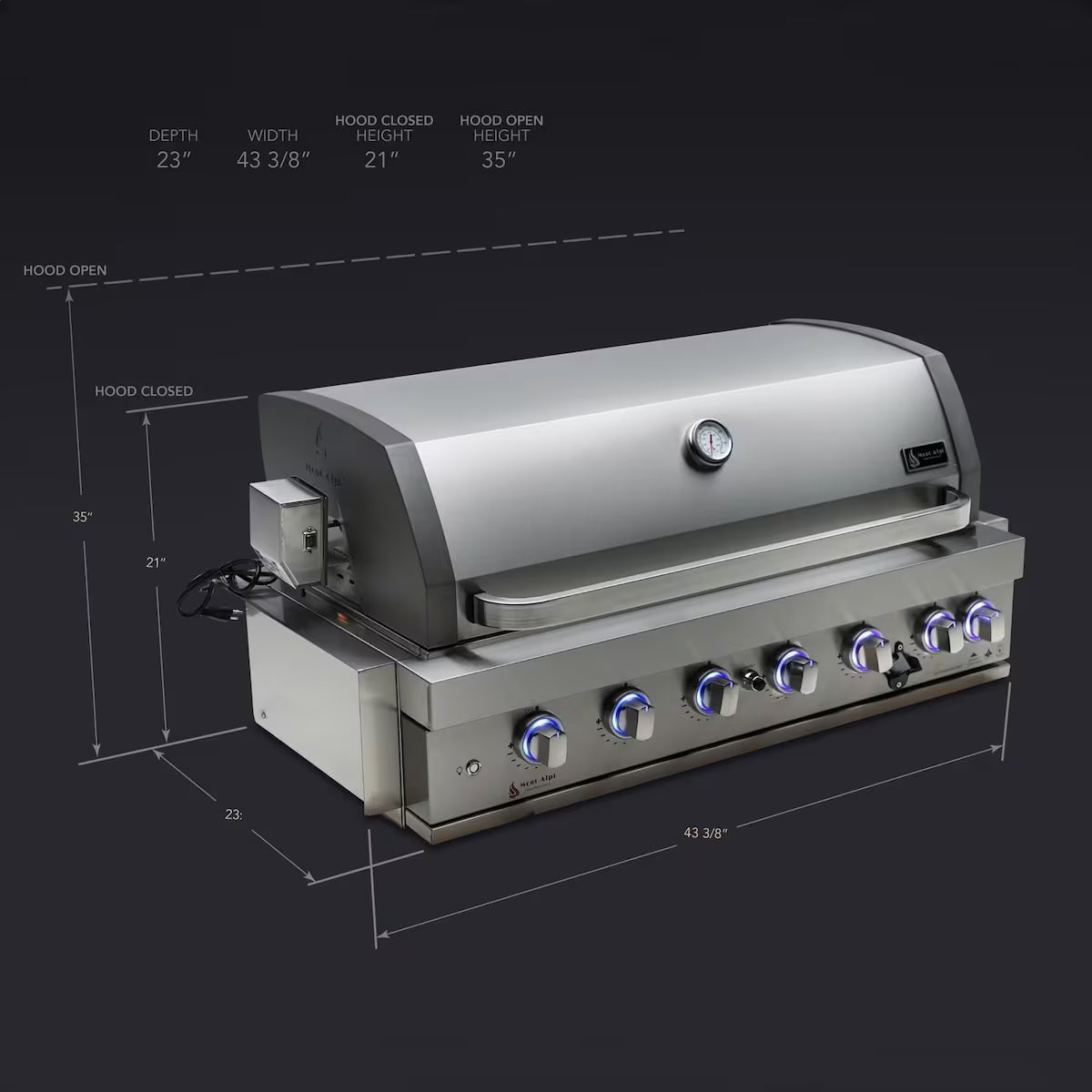 Mont Alpi Artwood Series 6.5 Ft Natural Gas Outdoor Kitchen Island with 6-Burner Grill (Propane Ready w/ Conversion Kit)
