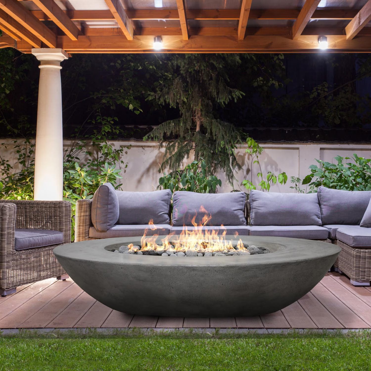 Prism Hardscapes Ovale 79-Inch GFRC Propane Fire Bowl – Pewter Finish