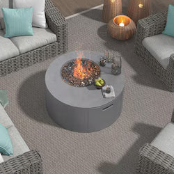Bellino 42-Inch Round Aluminum Propane Fire Pit with Lid in Concrete Grey by Ebel