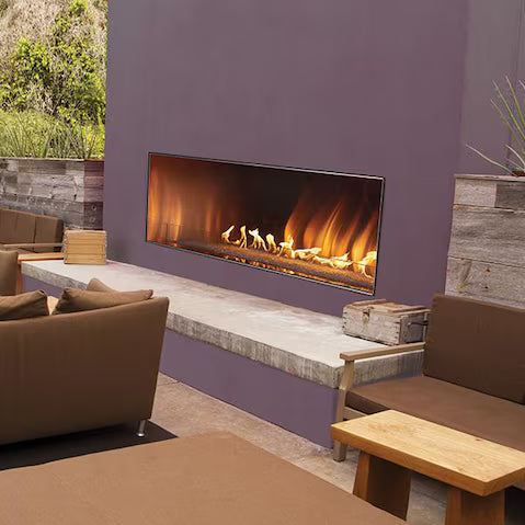 White Mountain Hearth By Empire Carol Rose 60-Inch Vent Free Natural Gas Outdoor Linear Fireplace with Manual Electronic Ignition & LED Light System – OLL60FP12SN