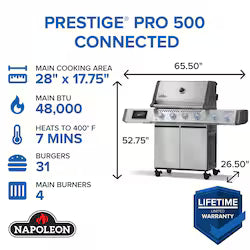 Napoleon Prestige PRO 500 4-Burner Propane Grill with Smart Technology – PRO500VXRSIBPSS