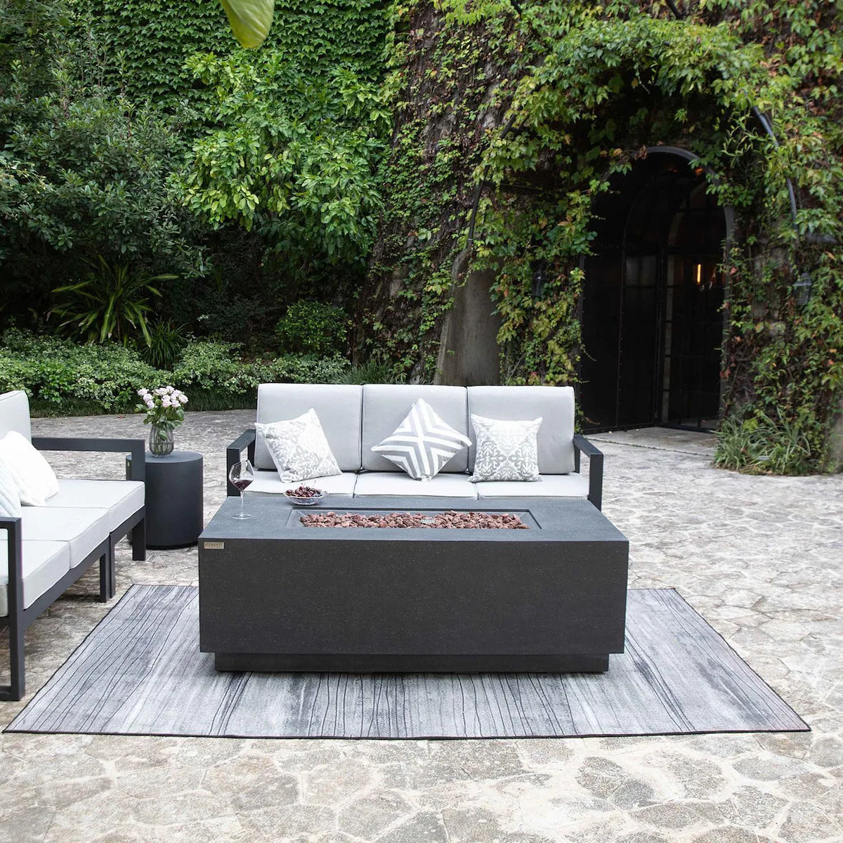 Andes 66-Inch Rectangular Concrete Propane Fire Pit in Dark Gray by Elementi