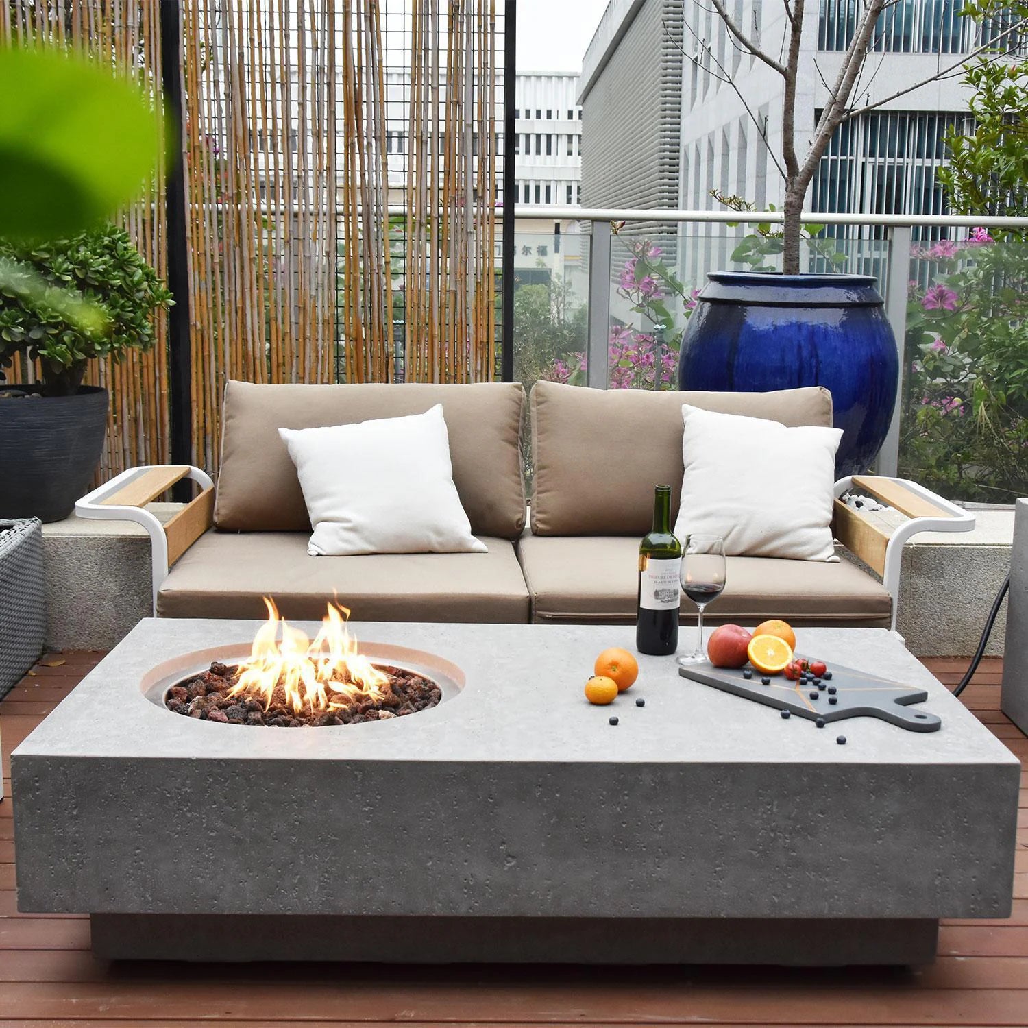 Elementi Metropolis 56-Inch Rectangular Concrete Natural Gas Fire Pit Table – Gray