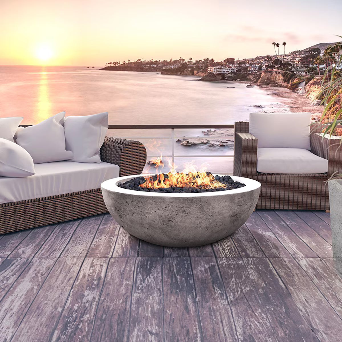 Prism Hardscapes Moderno 6 39-Inch Round Propane Fire Bowl – Pewter Finish