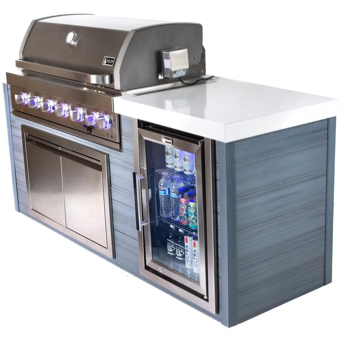 Mont Alpi Artwood Series 6.5 Ft Natural Gas Outdoor Kitchen Island with 6-Burner Grill (Propane Ready w/ Conversion Kit)
