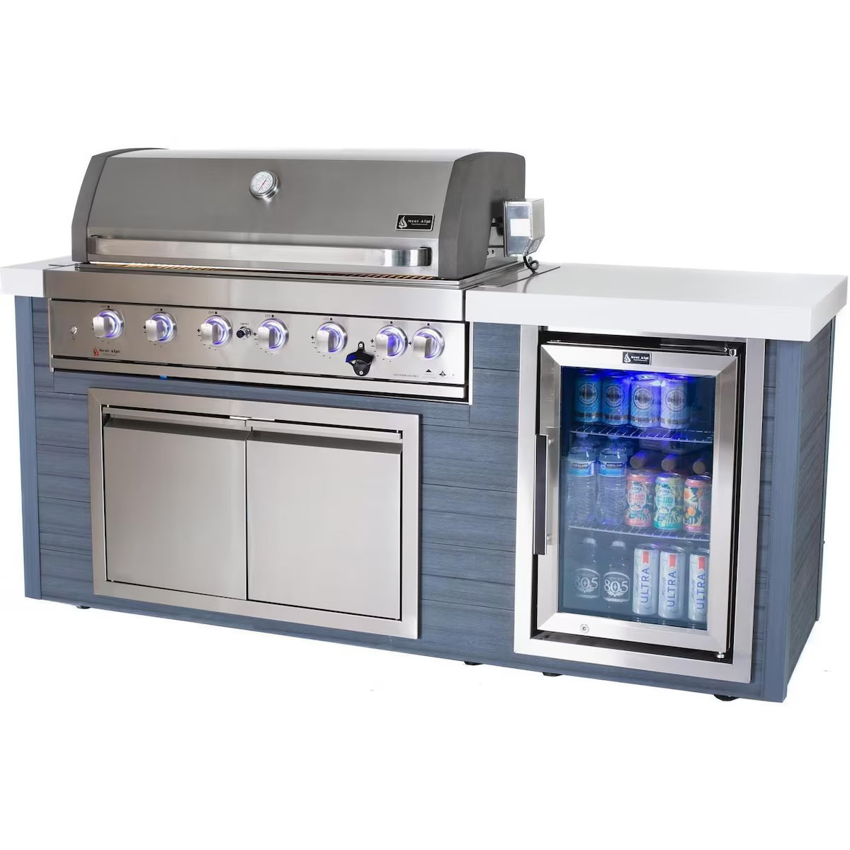 Mont Alpi Artwood Series 6.5 Ft Natural Gas Outdoor Kitchen Island with 6-Burner Grill (Propane Ready w/ Conversion Kit)