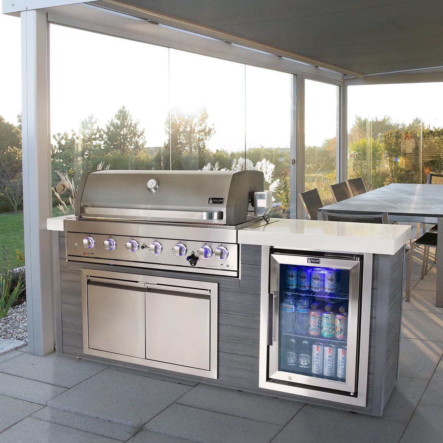 Mont Alpi Artwood Series 6.5 Ft Natural Gas Outdoor Kitchen Island with 6-Burner Grill (Propane Ready w/ Conversion Kit)