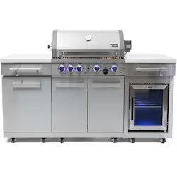 Mont Alpi Compact Series 6 Ft Natural Gas Outdoor Kitchen Island with Fridge – Stainless Steel (Ships Propane with Conversion Kit)
