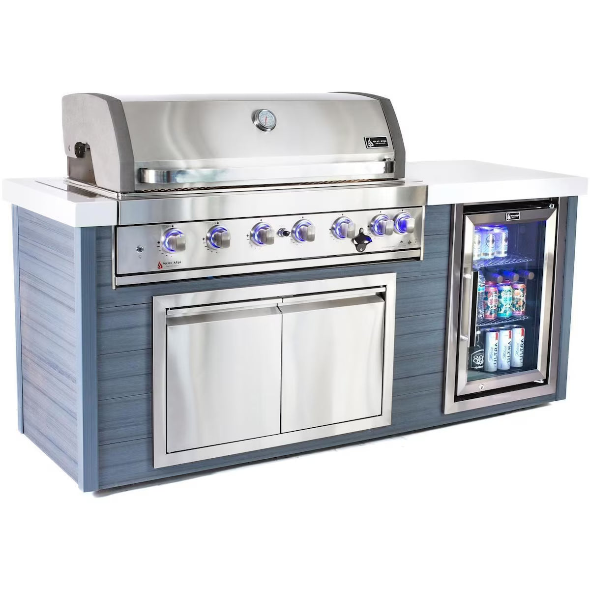 Mont Alpi Artwood Series 6.5 Ft Natural Gas Outdoor Kitchen Island with 6-Burner Grill (Propane Ready w/ Conversion Kit)