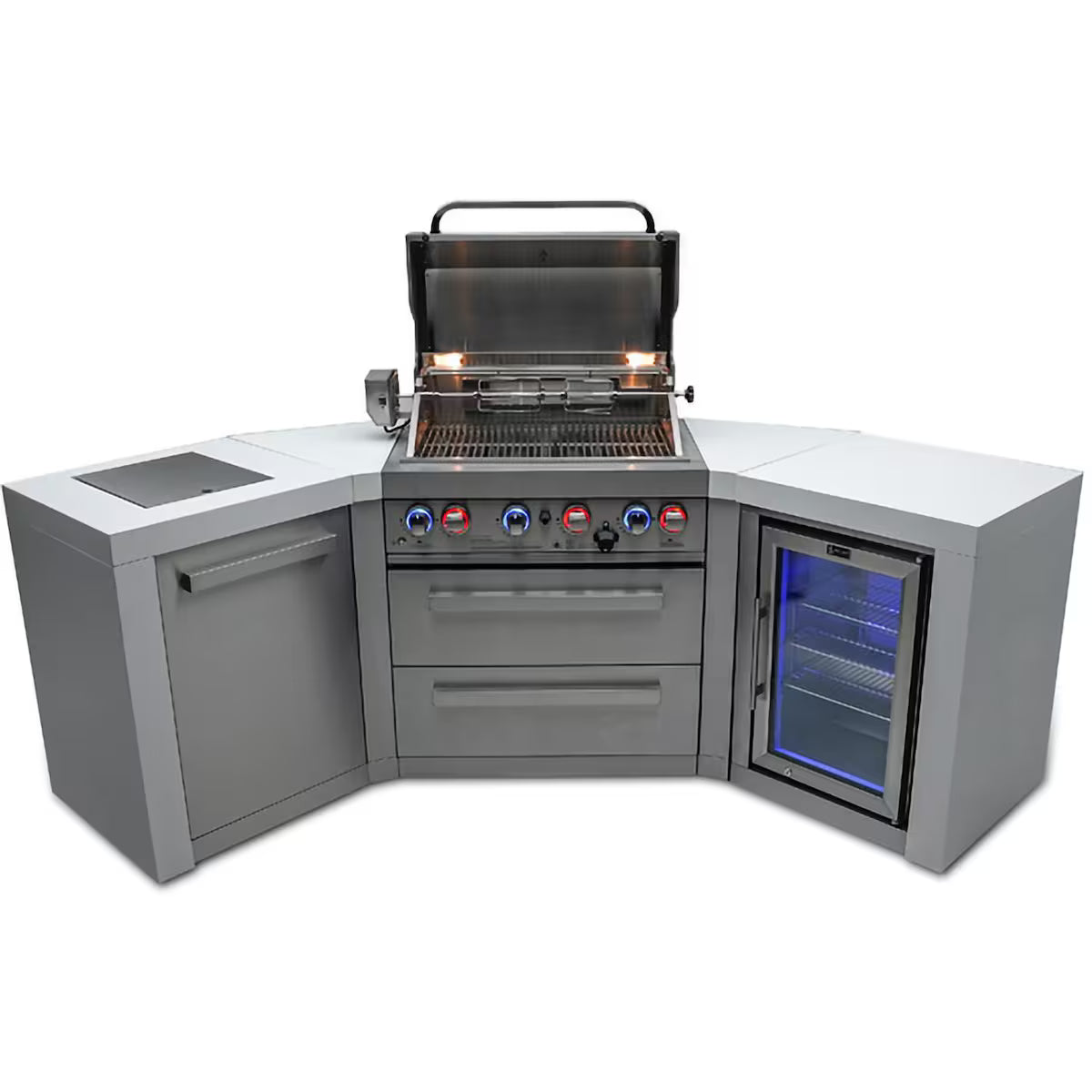 Mont Alpi Deluxe Series 8.5 Ft U-Shaped Propane Outdoor Kitchen Island w/ Side Burner & Refrigerator – MAi400-D45FC