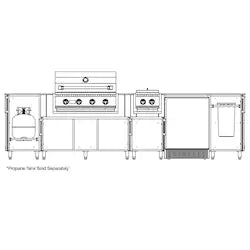 WeatherStrong Nassau 10.5 Ft Outdoor Kitchen Island w/ Blaze Propane Grill, Side Burner & Refrigerator – Sapphire Blue / Glacier Frost
