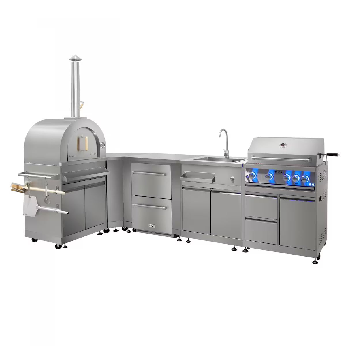 Thor Kitchen 7-Piece Modular Outdoor Kitchen Island Suite with 4-Burner Propane Gas Grill
