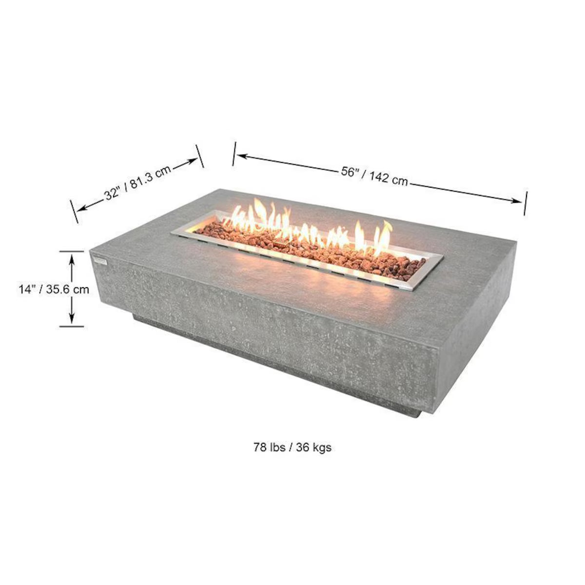 Hampton 56-Inch Rectangular Concrete Natural Gas Fire Pit in Light Gray by Elementi