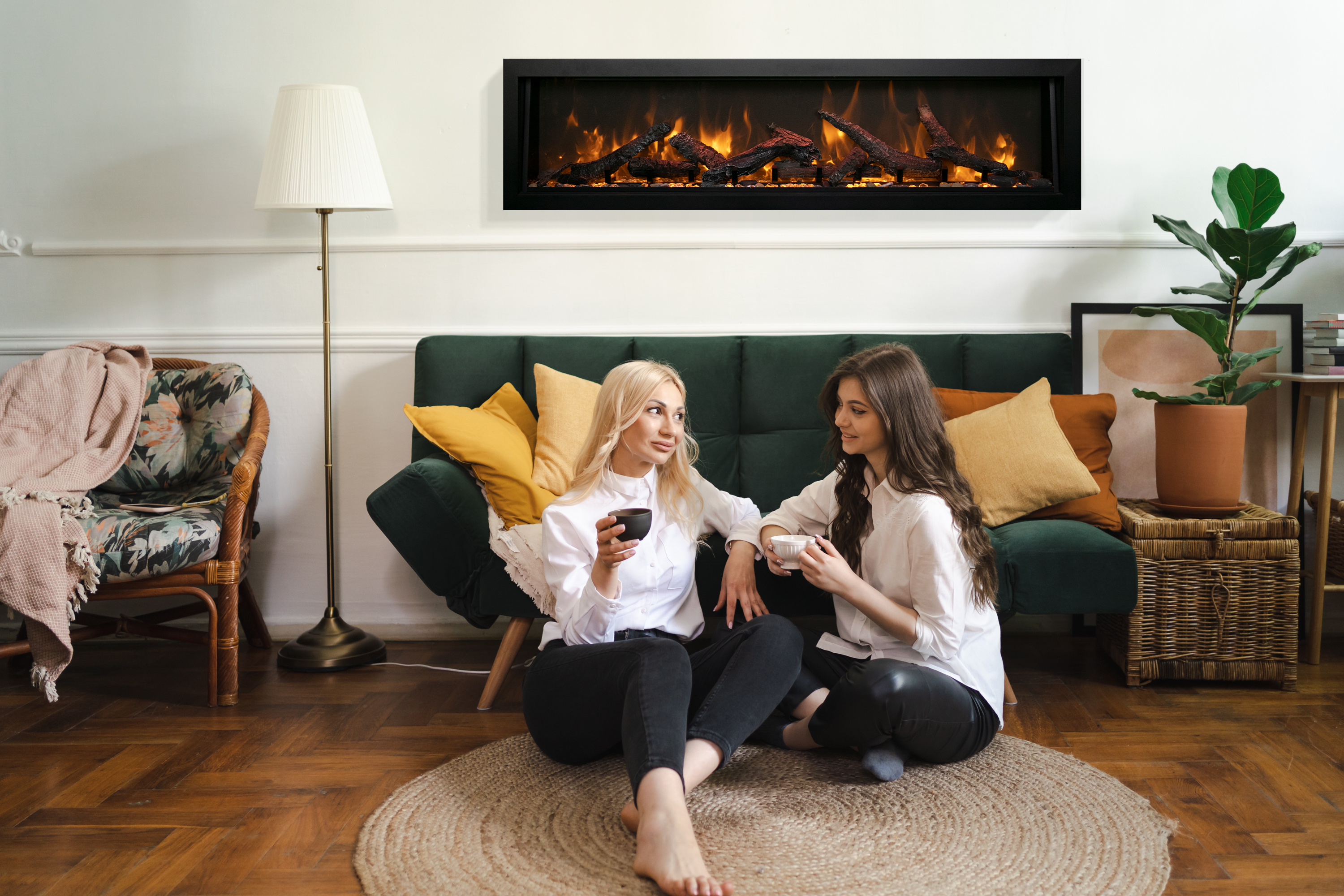Amantii BI-DEEP-XT Electric Fireplace – Indoor & Outdoor Built-In Fireplace with Black Steel Surround
