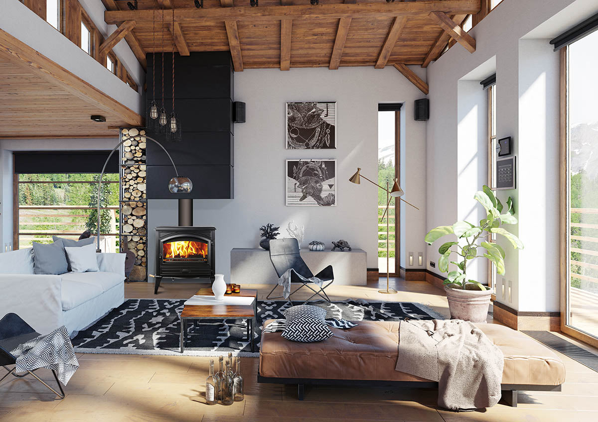 Sierra Flame Lynwood W76 Wood Burning Stove – Cast Iron Door, Black Finish