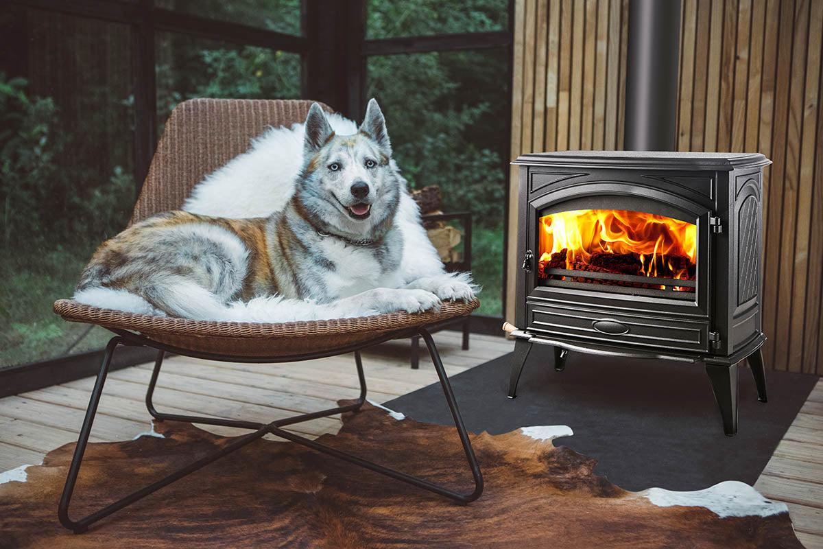 Sierra Flame Lynwood W76 Wood Burning Stove – Cast Iron Door, Black Finish