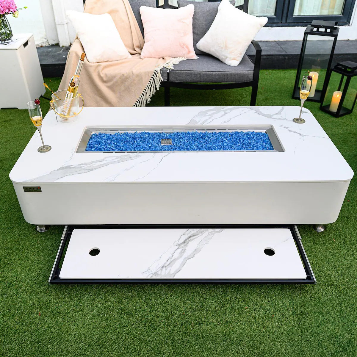 Valencia 62-In Rectangular Concrete Natural Gas Fire Pit in Black by Elementi