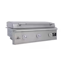 BBQGuys Signature 12 Ft Outdoor Kitchen Island with 40-Inch Blaze LTE PRO Natural Gas Grill, Griddle, Beverage Center & Narrow Trash Bin – Asphalt Gray w/ Nero Mist Granite