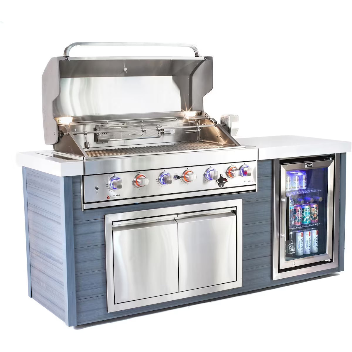 Mont Alpi Artwood Series 6.5 Ft Natural Gas Outdoor Kitchen Island with 6-Burner Grill (Propane Ready w/ Conversion Kit)