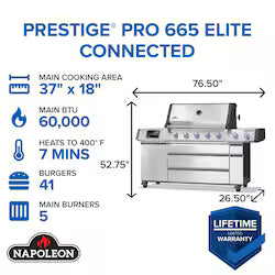 Napoleon Prestige PRO 665 Elite 5-Burner Propane Grill with Smart Technology & Electric Smoker Box – PRO665VXRSIBPSS