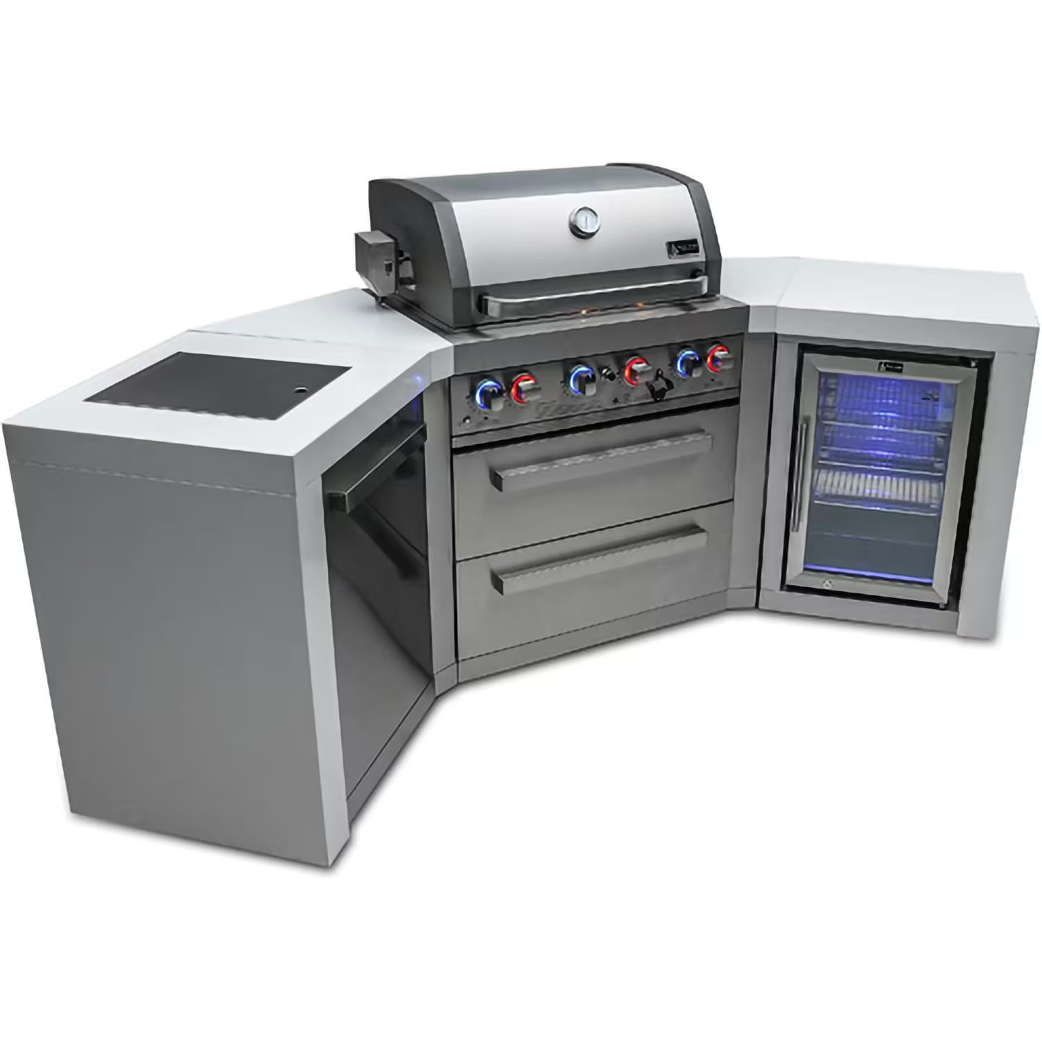 Mont Alpi Deluxe Series 8.5 Ft U-Shaped Propane Outdoor Kitchen Island w/ Side Burner & Refrigerator – MAi400-D45FC