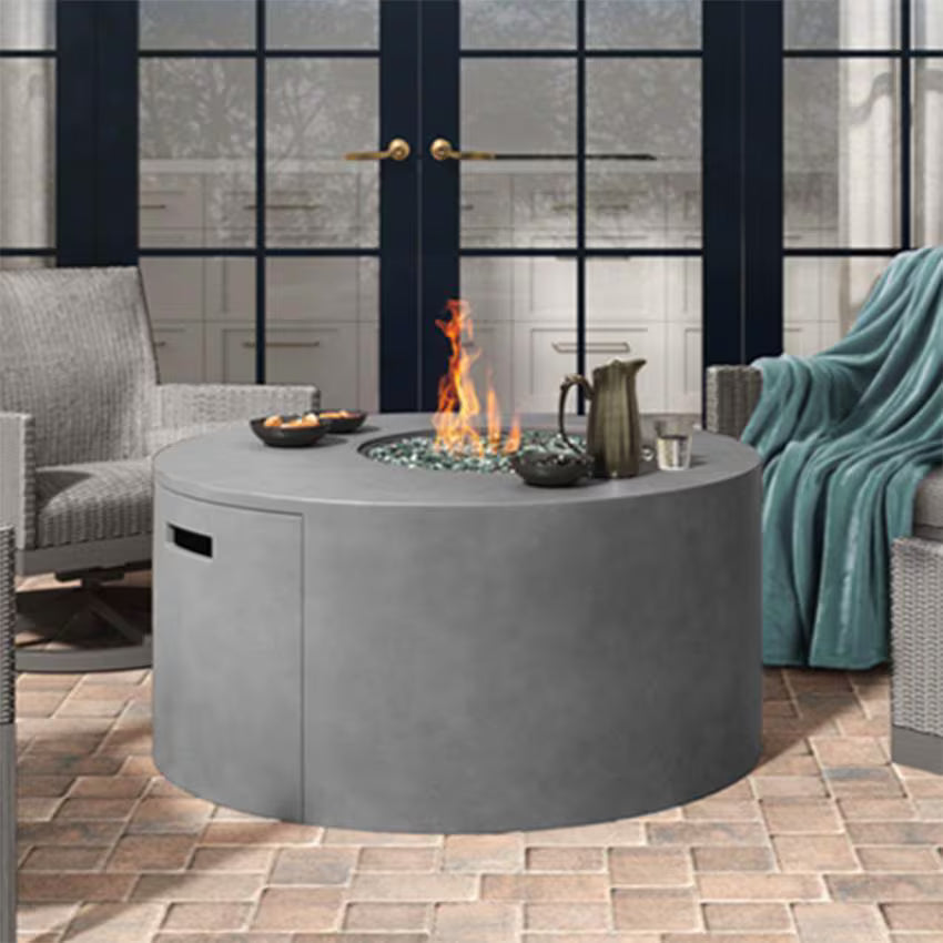 Bellino 42-Inch Round Aluminum Propane Fire Pit with Lid in Concrete Grey by Ebel
