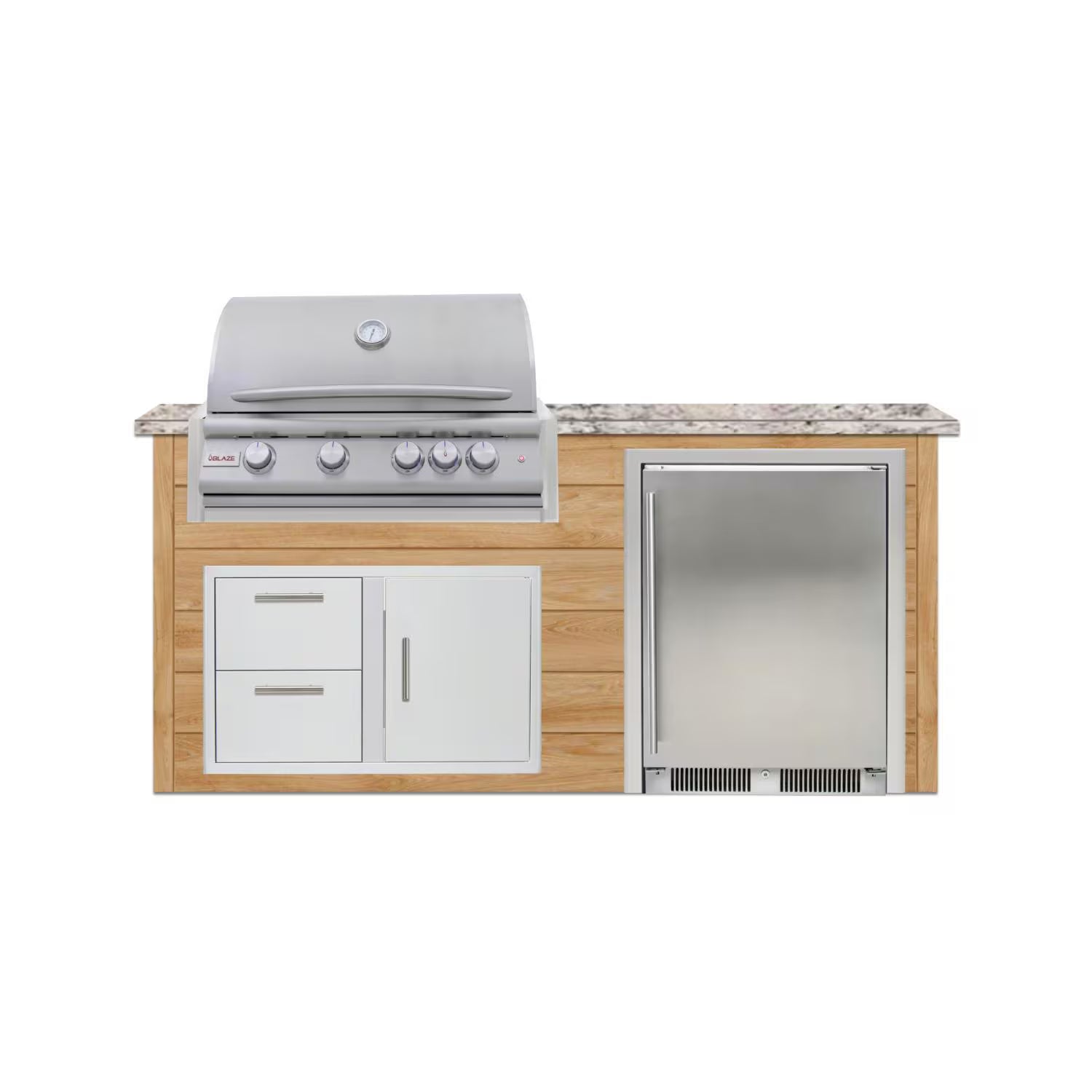 BBQGuys Signature 6-Ft Outdoor Kitchen Island with 32-Inch Natural Gas Blaze LTE+ Grill & Refrigerator – Chai Cedar with Nero Mist Granite