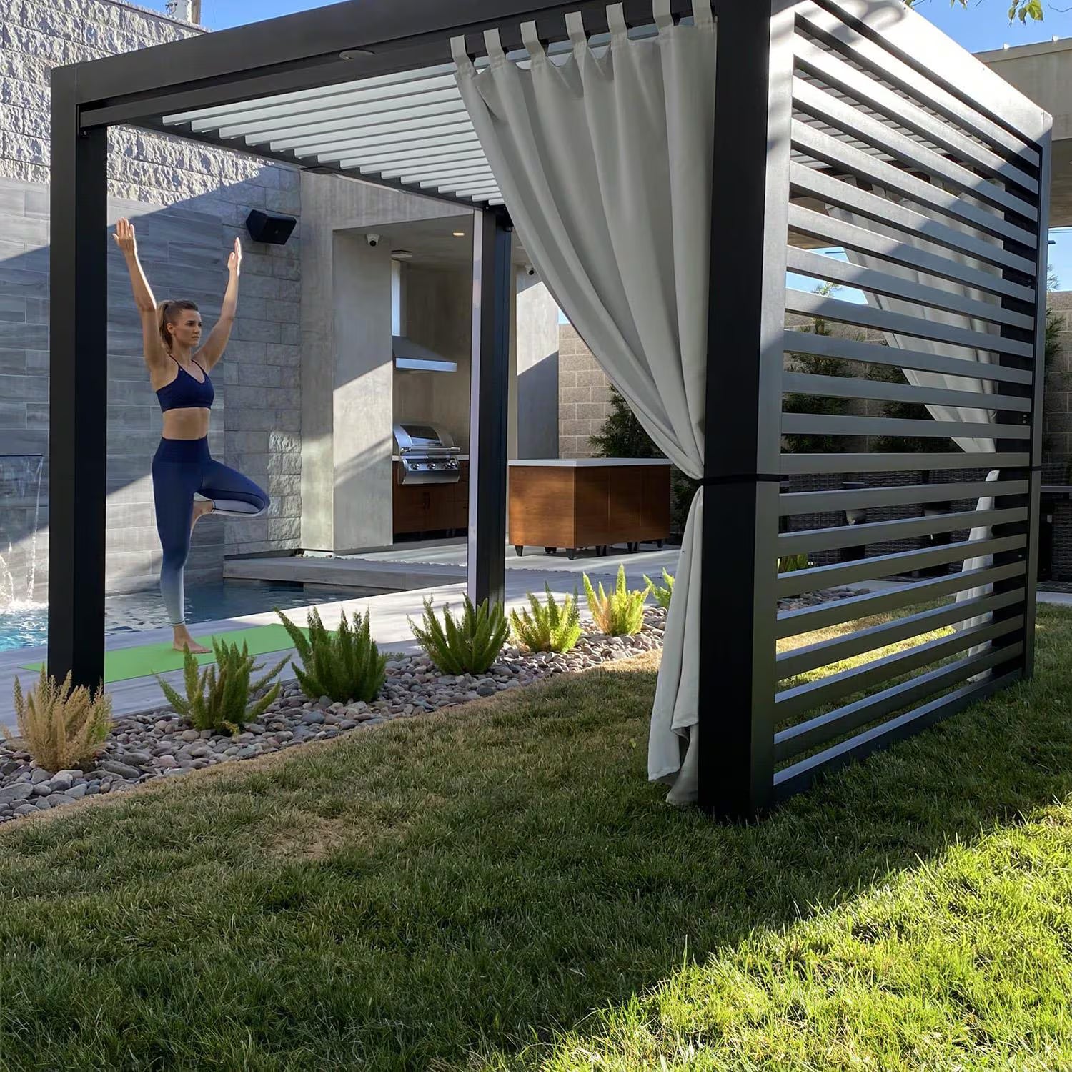 Lakeview Outdoor Designs 10' x 10' Pergola Set – Black Frame with White Motorized Louvers