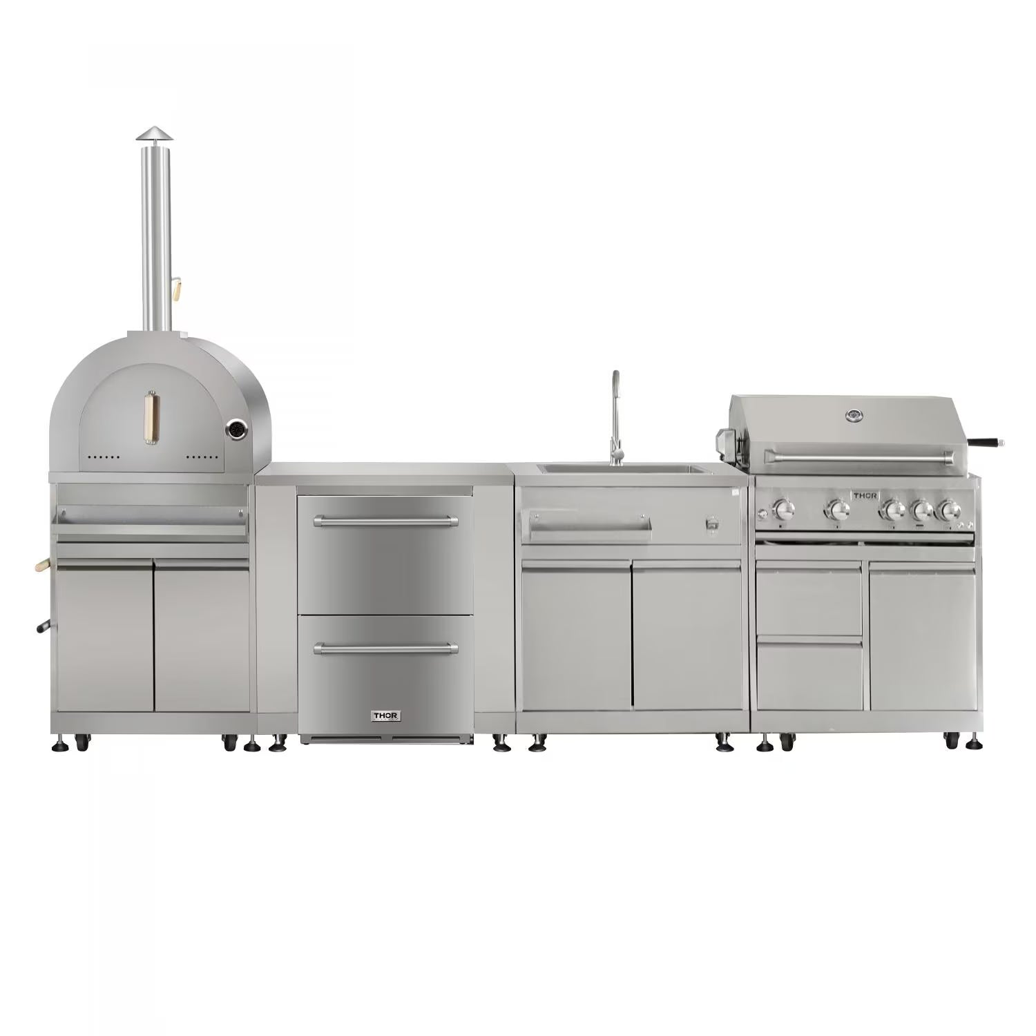 Thor Kitchen 6-Piece Modular Outdoor Kitchen Island Suite with 4-Burner Propane Gas Grill
